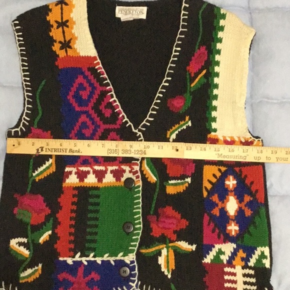PENDLETON Knock Abouts Vintage Knit Vest M – Multicolor Patchwork Tapestry Folk - Picture 16 of 16